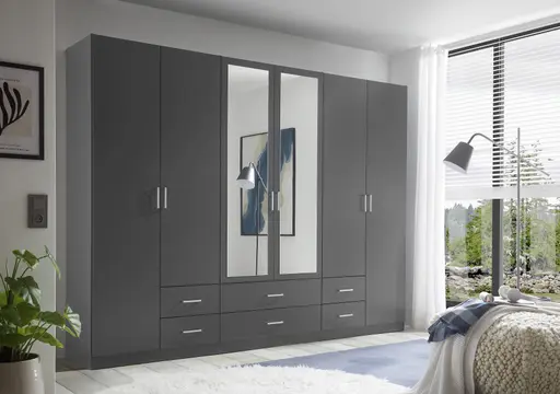 Drehtürenschrank- B ca. 271 cm, Graphit, Spiegel