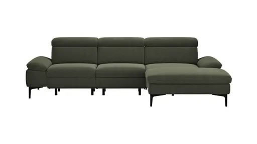 Ecksofa Felipa - 2,5-Sitzer mit Longchair rechts inkl. Armlehne verstellbar und Rückenlehne/Sitztiefe verstellbar (motorisch), Stoff, Dunkelgrün