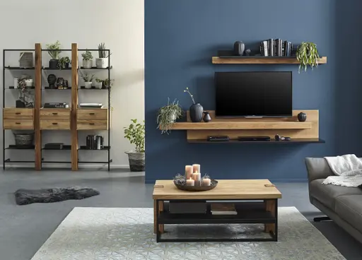 Regal Blackpool - Eiche massiv, Metall schwarz