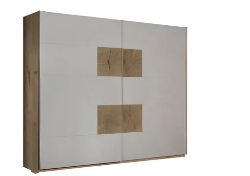 Schwebetürenschrank- B ca. 270 cm, Eiche Dekor, Hellgrau, Hirnholz