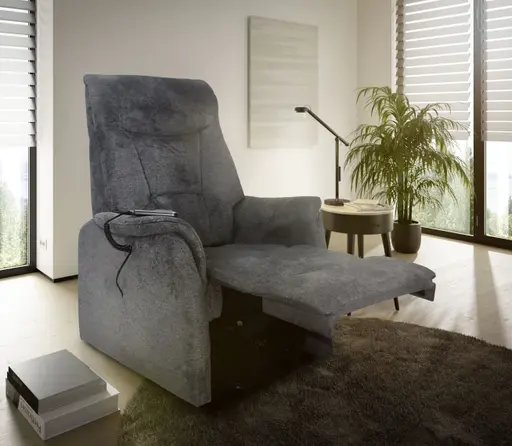 TV-Sessel MAILO - Aufstehhilfe, Relaxfunktion, Kopfteilverstellung, Stoff, Dunkelgrau