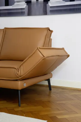 Ecksofa My -  Ecke links mit 2-Sitzer, Rückenlehne, Armlehne  verstellbar und Drehsitze, Leder, Cognac