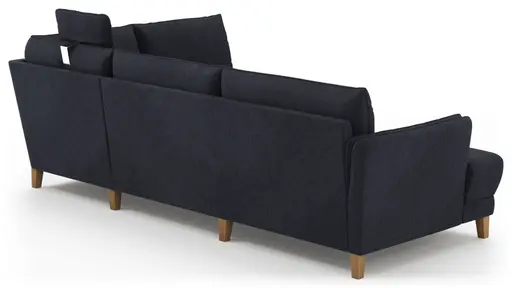 Sofa Stamford - 3,5-Sitzer, Bogen links mit Ecksofa 2-sitzig und Abschlusshocker Rechts, inkl. Armlehne verstellbar und Kopfstütze, Stoff, Dunkelblau