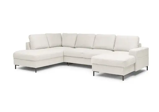 Wohnlandschaft - Ecke links mit 2-Sitzer und Longchair rechts, Stoff, Creme