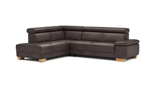 Ecksofa Philadelphia - Ecke links, 2,5-Sitzer, Kopfteil verstellbar (manuell), Leder, Dunkelbraun