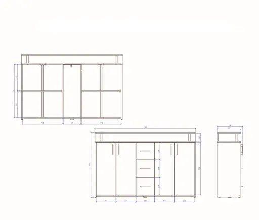 Highboard - B ca. 139 cm, Sonoma Eiche Nachbildung, Weiß