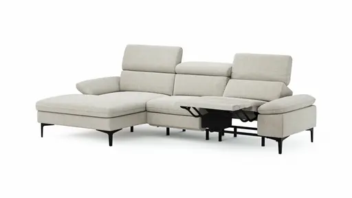 Ecksofa Felipa - Longchair links mit 2,5-Sitzer inkl. Armlehne verstellbar und Rückenlehne/Sitztiefe verstellbar (motorisch), Stoff, Natur