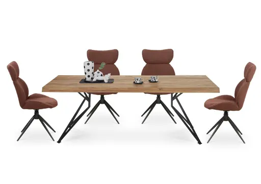 Esstisch - LB ca. 220x100 cm, Wildeiche massiv geölt, Baumkante, Schwarz