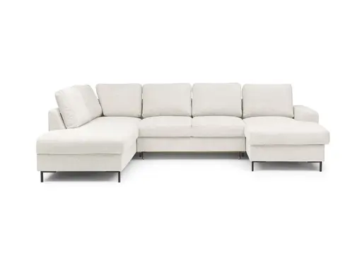 Wohnlandschaft - Ecke links mit 2-Sitzer und Longchair rechts, Stoff, Creme