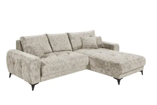 Ecksofa - 2-Sitzer, Ecke rechts inkl. Schlaffunktion mit Bettkasten, Stoff, Taupe