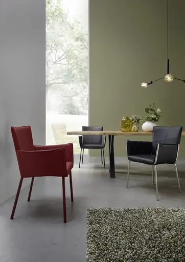 Armlehnstuhl 4900 - Leder, Schwarz, Aussenliegendes Gestell, Edelstahl