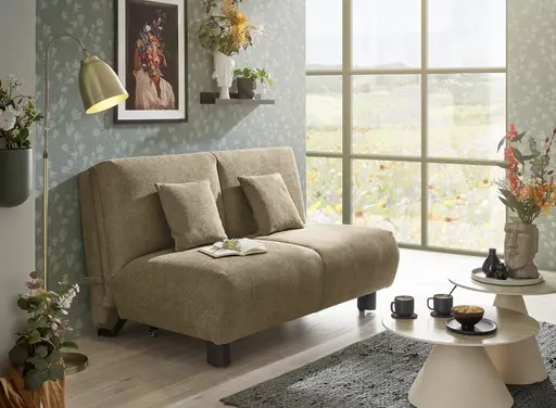 Faltsofa EBBY - 2-Sitzer ohne Armlehne, 140 cm inkl. Schlaffunktion, Stoff, Braun