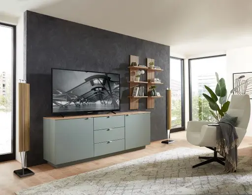 TV-Sideboard - Olivgrün, Eiche Dekor