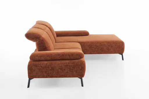 Ecksofa - 2,5-Sitzer mit Longchair rechts, Kopfteil/Armlehne/Rücken verstellbar, Stoff, Rost