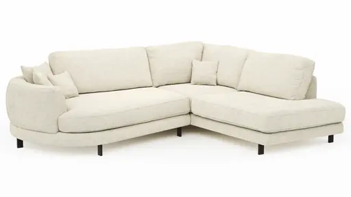 Ecksofa Solenne - Diwan rund links mit Ottomane rechts, Stoff, Weiß