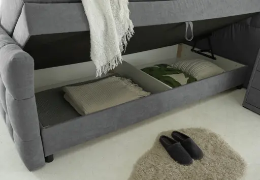 Boxspringbett - Liegefläche ca. 180x200 cm, Stoff, Dunkelgrau