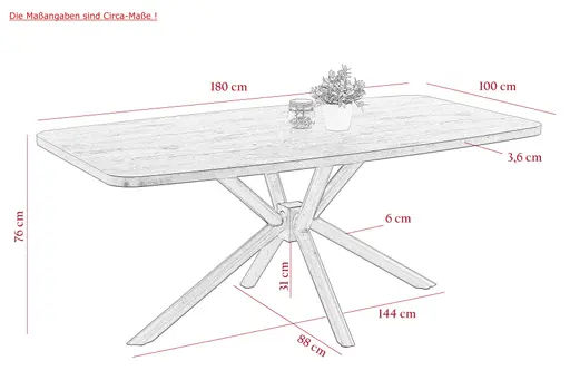 Esstisch - LB ca. 180x100 cm, Viking Eiche Nachbildung, Schwarz