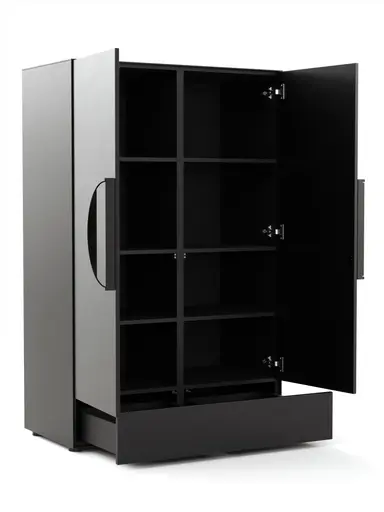 Highboard Jyn - BHT ca. 91x144x41 cm, Lack, Schwarz, Bodenstehend