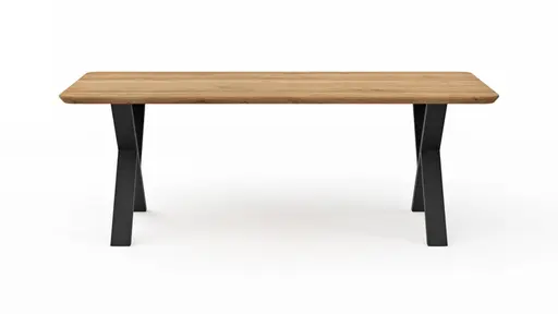 Esstisch Belfast - LB ca. 220x100 cm, Eiche massiv, X-Gestell asymmetrisch