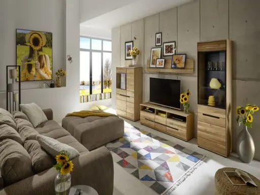 Vitrine- Eiche, Massiv, Glas, Alurahmen, Schwarz