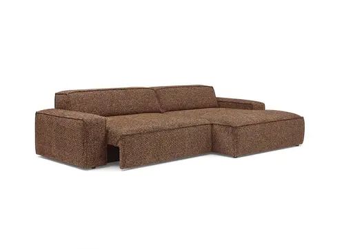 Ecksofa - 2-Sitzer mit Longchair rechts, Sitzvorzug motorisch, Stoff, Rostbraun