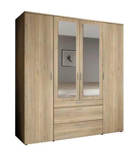 Drehtürenschrank- B ca. 180 cm, Eiche Dekor, Spiegel