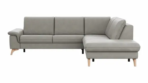 Ecksofa Tulsa KS - 2,5-Sitzer, Spitzecke und 1,5-Sitzer mit Anstellhocker rechts, Leder, Graubeige