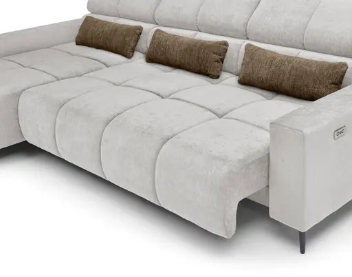 Ecksofa - Longchair links mit 2-Sizer, Sitztiefe verstellbar motorisch/Kopfteil verstellbar, Stoff, Sand