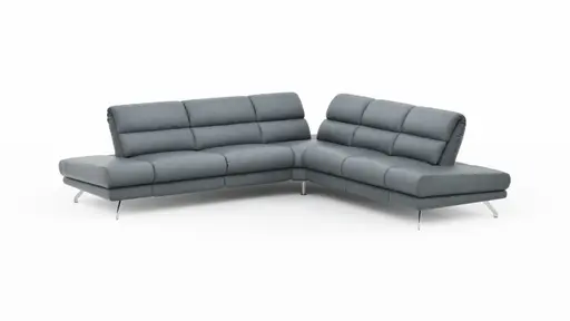 Ecksofa San Fernando – Ecke links mit 2-Sitzer, Armlehne verstellbar, Rückenlehne/Sitztiefe verstellbar,  Leder, Eisengrau