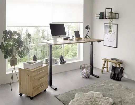 Schreibtisch - höhenverstellbar, LB ca. 160x77 cm, Artisan Eiche Nachbildung, Schwarz