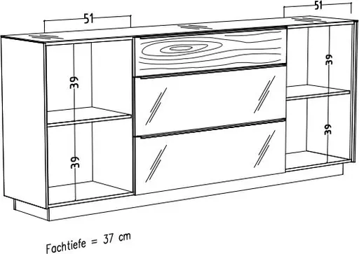 Sideboard - mit Beleuchtung, B ca. 214 cm, Anthrazit, Eiche massiv