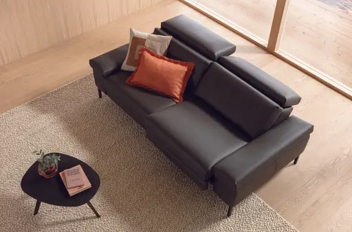 Sofa Braska - 3-Sitzer, inkl. Relaxfunktion (motorisch), Kopfstütze/Armlehne verstellbar, Leder, Anthrazit