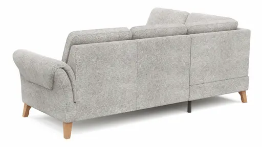 Ecksofa Almyra - Ottomane links mit 2,5-Sitzer, inkl. Schlaffunktion und Bettkasten, Stoff, Silbergrau