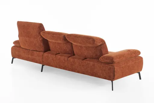 Ecksofa - 2,5-Sitzer mit Longchair rechts, Kopfteil/Armlehne/Rücken verstellbar, Stoff, Rost