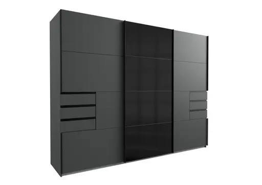 Schwebetürenschrank- B ca, 270 cm, Graphit, Glas, Schwarz