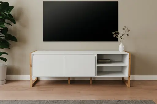 TV-Board - B ca. 160 cm, Weiß, Artisan Eiche Nachbildung