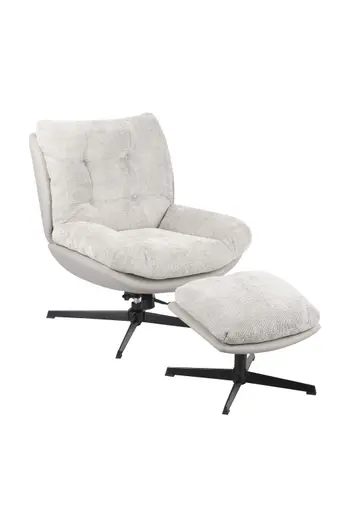 Relaxsessel mit Hocker - drehbar, Chenille, Kunstleder, Sand