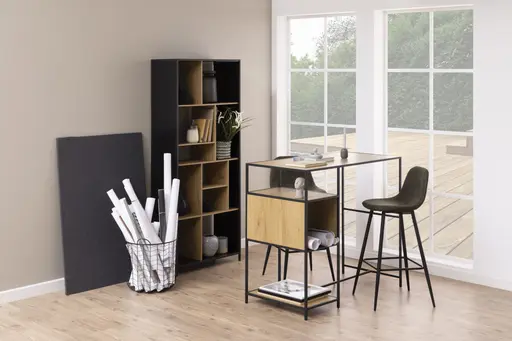 Bartisch - Wildeiche Nachbildung, Metall schwarz 