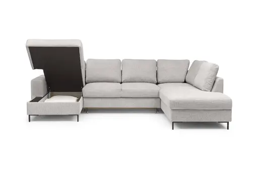 Wohnlandschaft - Longchair links mit 2-Sitzer und Ecke rechts, Stoff, Silbergrau