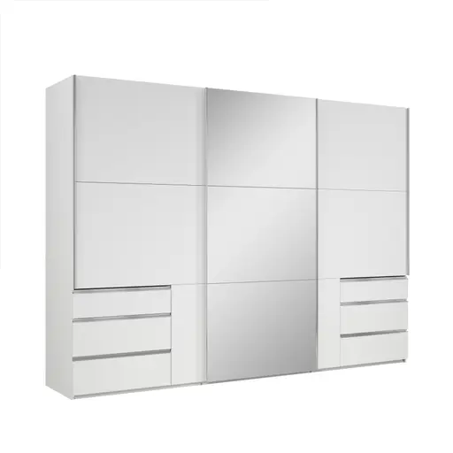 Schwebetürenschrank- B ca. 300 cm, Weiß, Spiegel