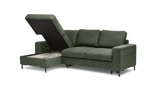 Ecksofa - Longchair links mit 2-Sitzer, Stoff, Dunkelgrün