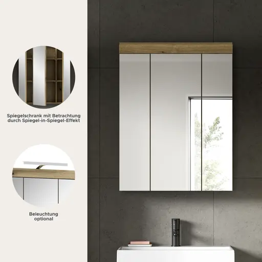 Spiegelschrank - B ca. 60 cm, Evoke Eiche Nachbildung