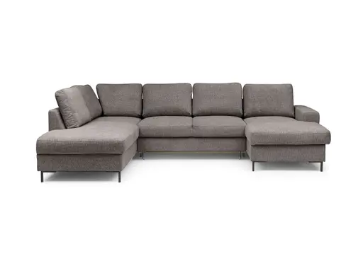 Wohnlandschaft - Ecke links mit 2-Sitzer und Longchair rechts, Stoff, Mocca