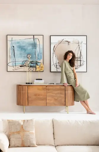 Sideboard- Massivholz, Mango, Gebeizt, Marmorplatte