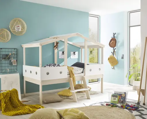 Hausbett - Liegefläche ca. 90x200 cm, Weiß, Kiefer Natur