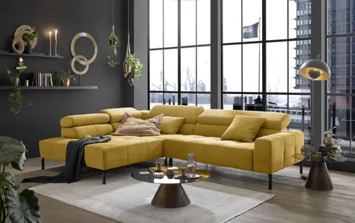 Ecksofa COLLEEN 2.0 - Ecke links mit 2-Sitzer, Kopfteil verstellbar, Feincord, Gold