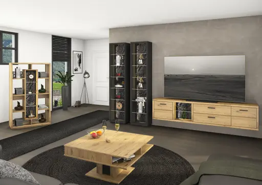 Raumteiler - mit Beleuchtung, Wildeiche massiv