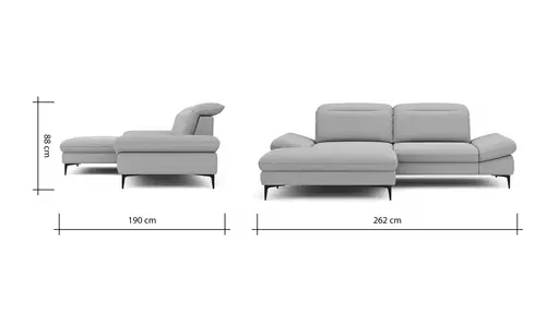 Ecksofa Alegria - Longchair links mit 1,5-Sitzer inkl. Kopfteil/ Armlehne/ Sitztiefe verstellbar, Stoff, Eisblau