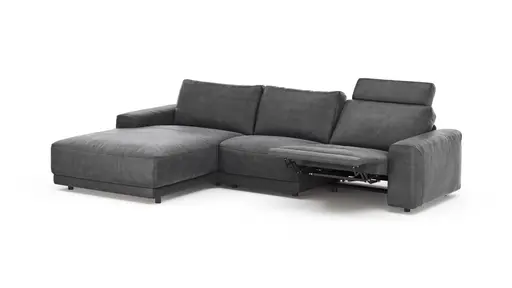 Ecksofa Balok - Longchair groß links mit 2,5-Sitzer, inkl. Relaxfunktion (motorisch) und Kopfstütze, Stoff, Anthrazit