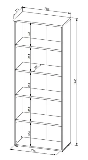 Büroregal - B ca. 75 cm, Weiß, Artisan Eiche Nachbildung
